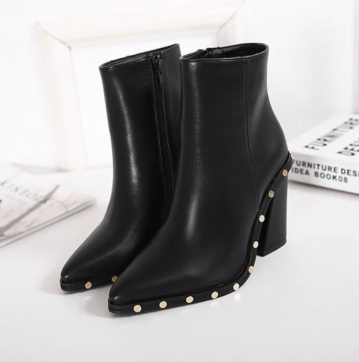 Ankle High Heel Black Boots