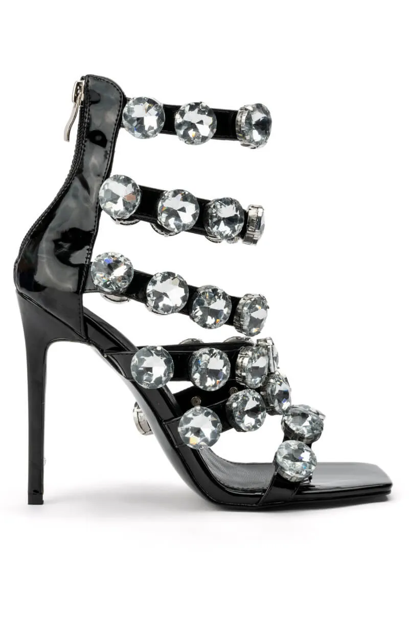 AZALEA WANG ICE STUDDED STILETTO SANDAL IN BLACK