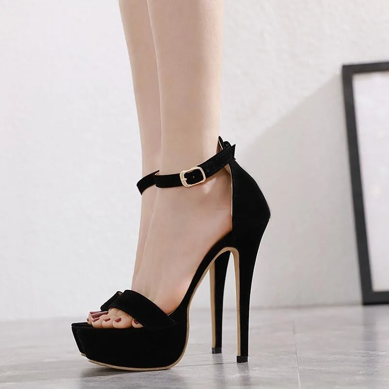 Black Platform Suede Buckle Sandals