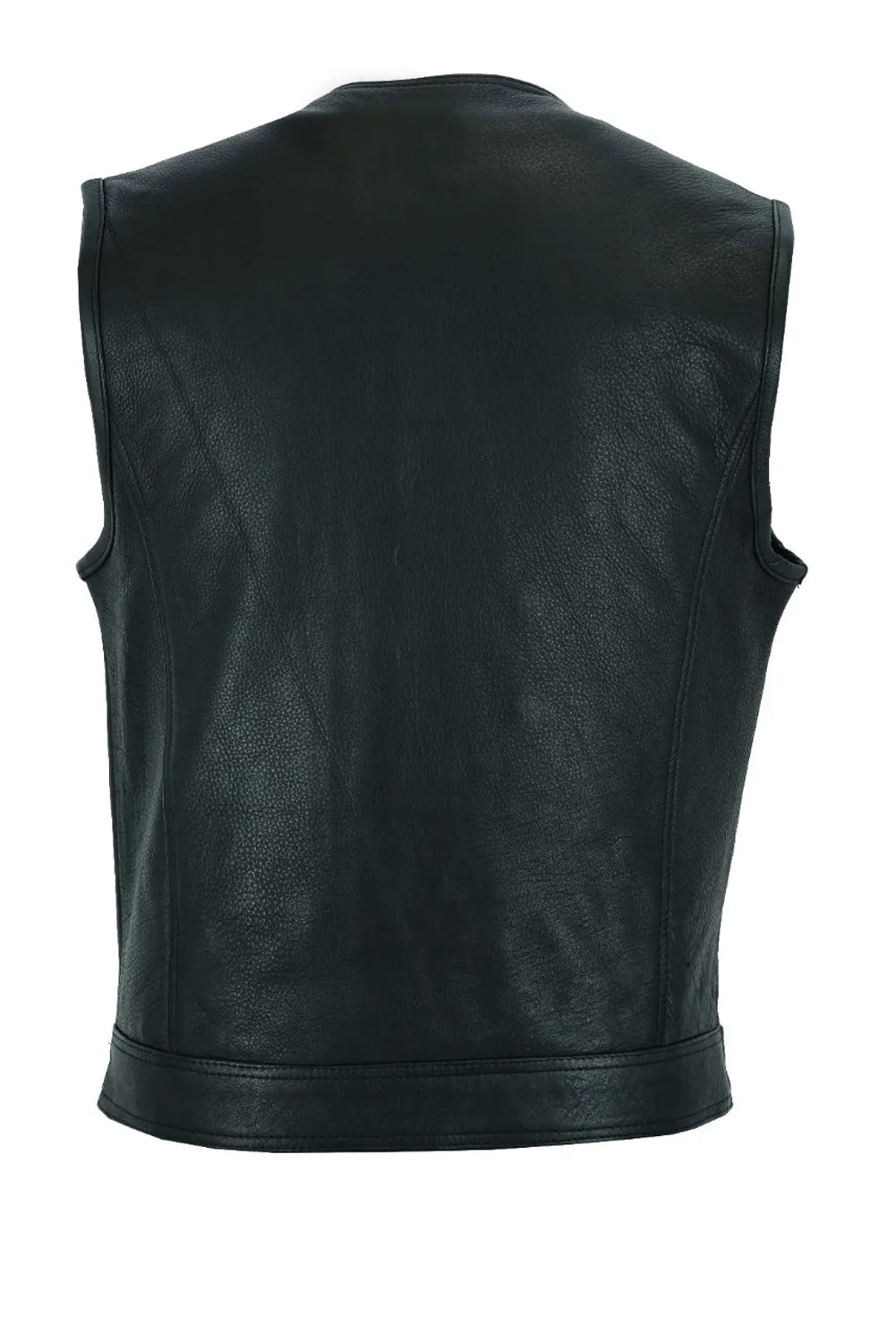 Dream Apparel Mens Motorcycle Collarless CLUB VEST® with Black Liner & Zipper Front Closure