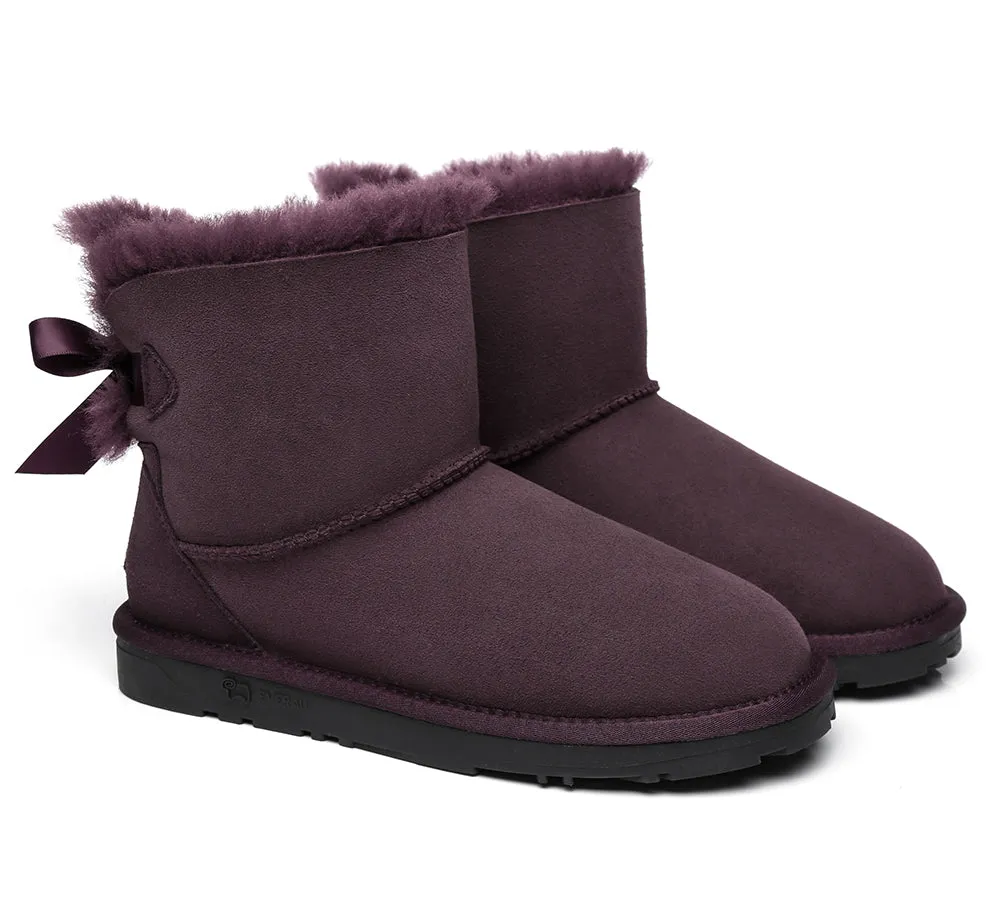 EVERAU® UGG Boots Women Sheepskin Wool Mini Single Back Bow