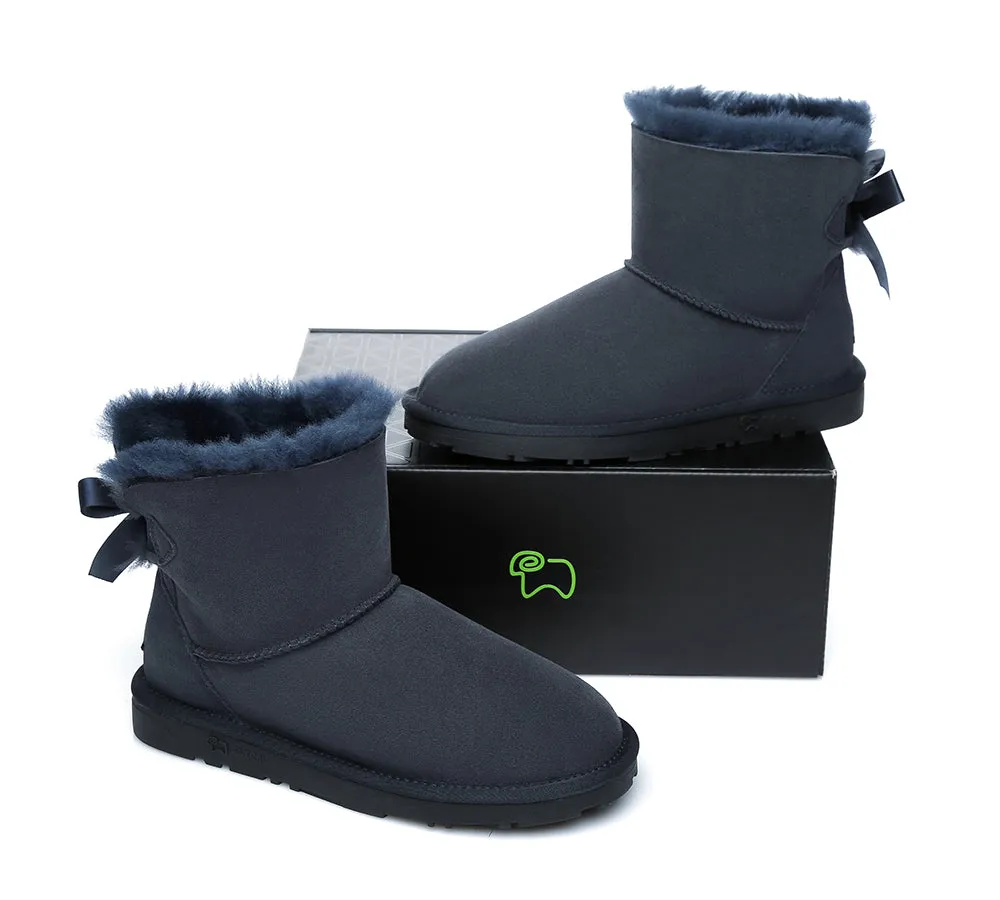 EVERAU® UGG Boots Women Sheepskin Wool Mini Single Back Bow