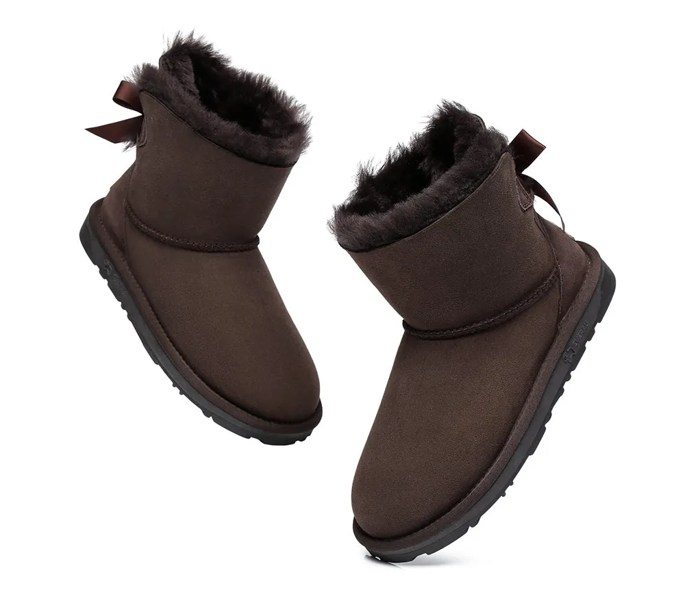 EVERAU® UGG Boots Women Sheepskin Wool Mini Single Back Bow