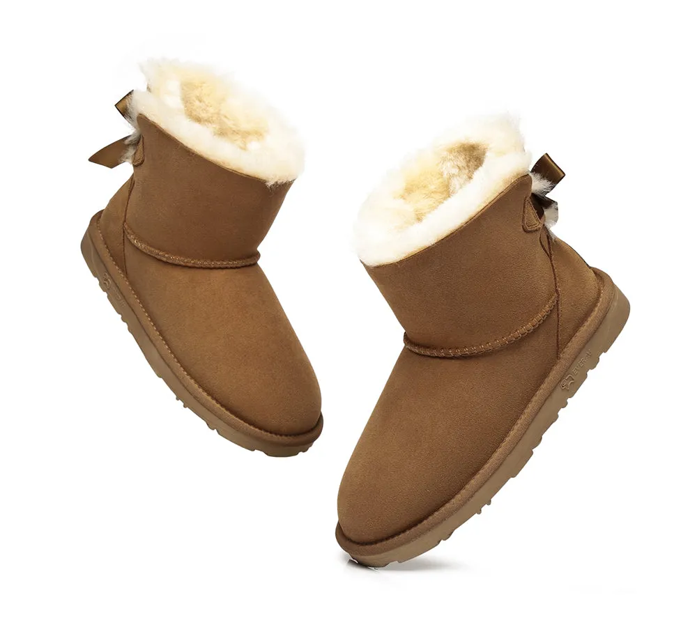 EVERAU® UGG Boots Women Sheepskin Wool Mini Single Back Bow