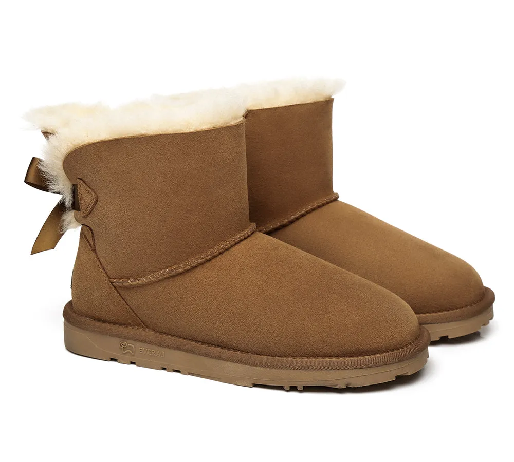 EVERAU® UGG Boots Women Sheepskin Wool Mini Single Back Bow