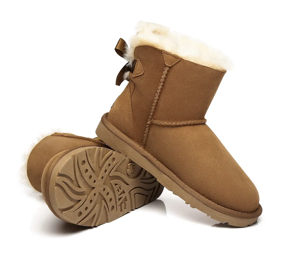 EVERAU® UGG Boots Women Sheepskin Wool Mini Single Back Bow