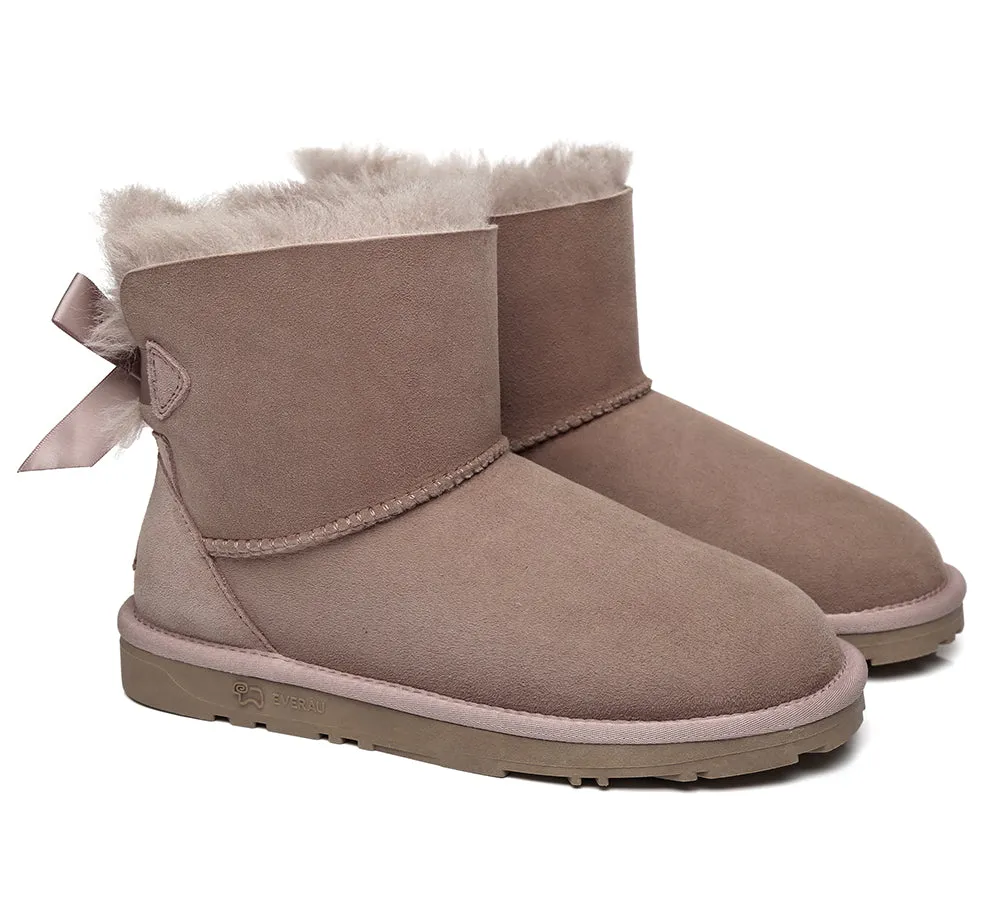 EVERAU® UGG Boots Women Sheepskin Wool Mini Single Back Bow