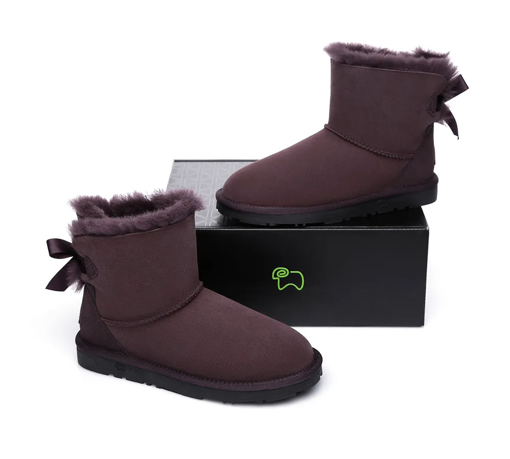 EVERAU® UGG Boots Women Sheepskin Wool Mini Single Back Bow