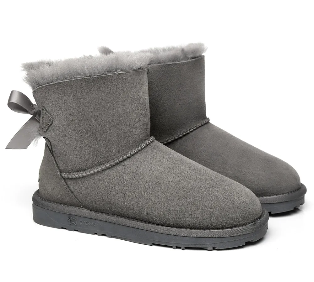 EVERAU® UGG Boots Women Sheepskin Wool Mini Single Back Bow