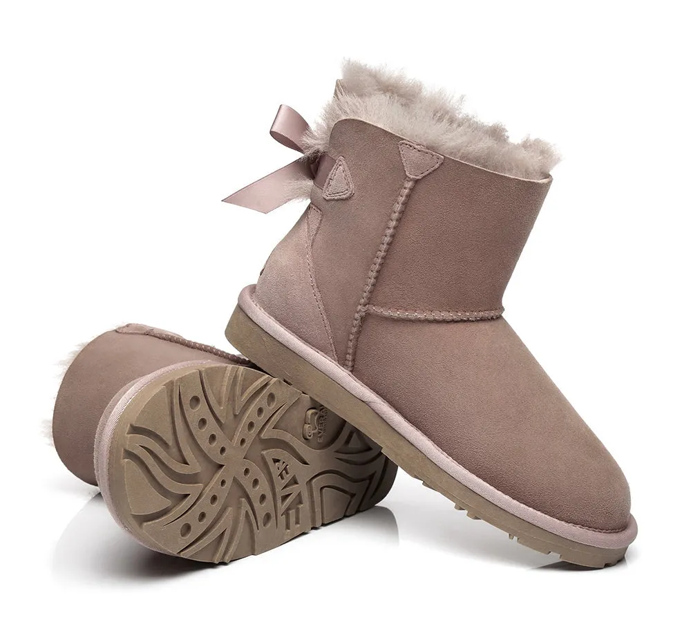 EVERAU® UGG Boots Women Sheepskin Wool Mini Single Back Bow