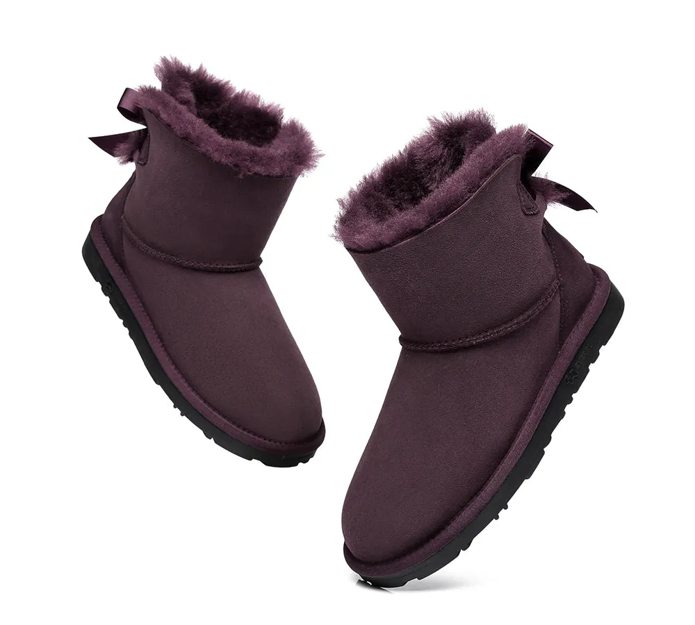 EVERAU® UGG Boots Women Sheepskin Wool Mini Single Back Bow