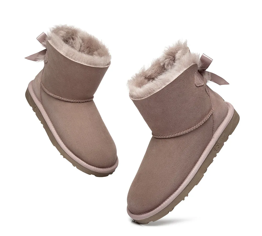 EVERAU® UGG Boots Women Sheepskin Wool Mini Single Back Bow