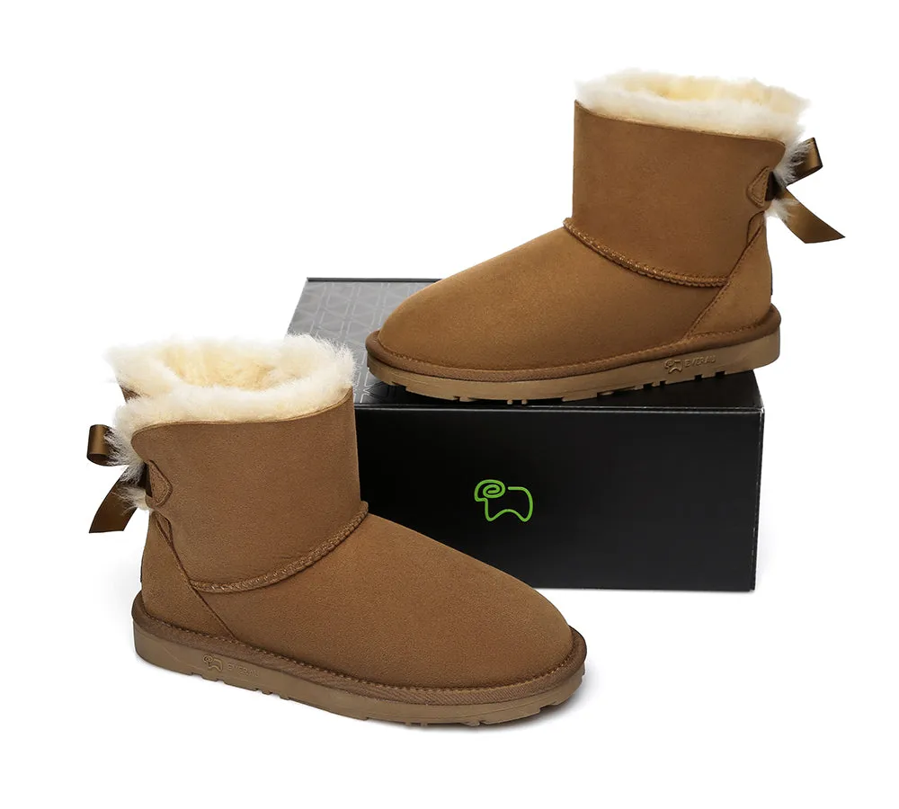 EVERAU® UGG Boots Women Sheepskin Wool Mini Single Back Bow