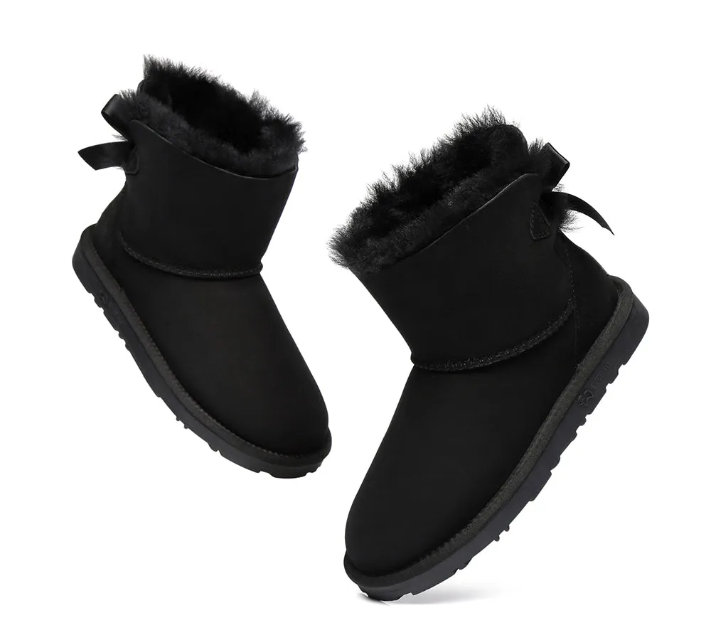 EVERAU® UGG Boots Women Sheepskin Wool Mini Single Back Bow