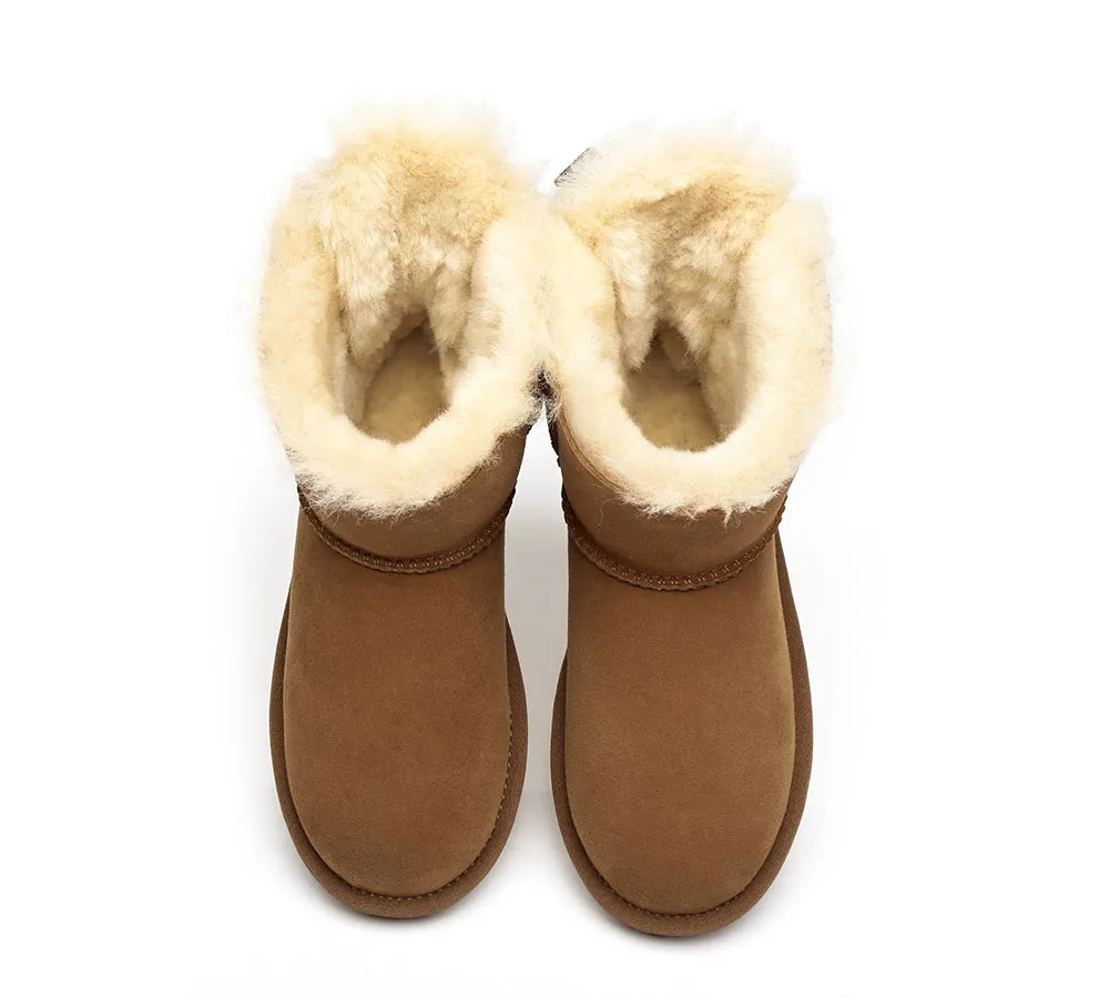 EVERAU® UGG Boots Women Sheepskin Wool Mini Single Back Bow