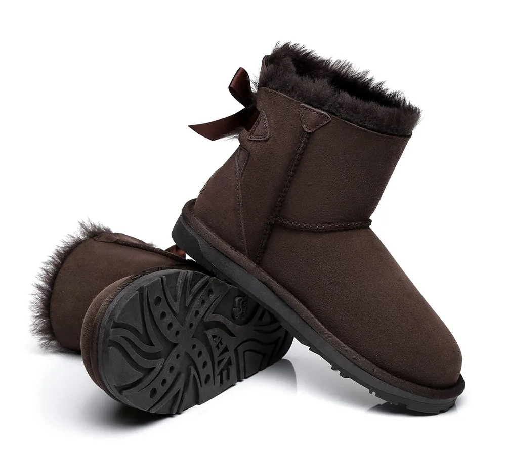 EVERAU® UGG Boots Women Sheepskin Wool Mini Single Back Bow