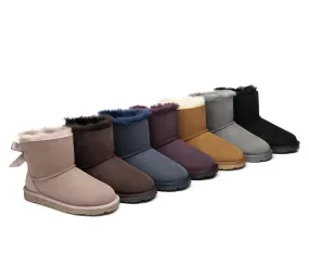 EVERAU® UGG Boots Women Sheepskin Wool Mini Single Back Bow