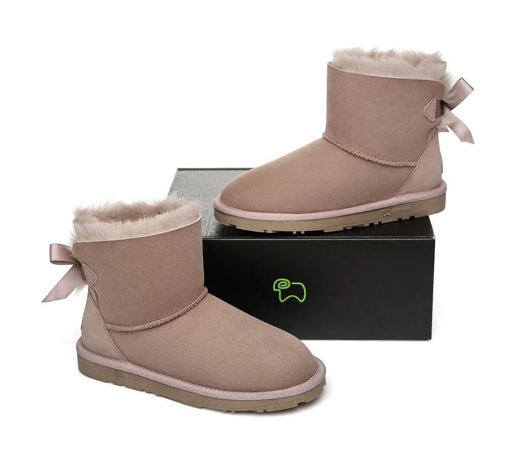 EVERAU® UGG Boots Women Sheepskin Wool Mini Single Back Bow