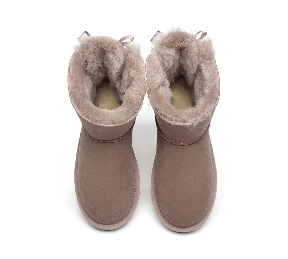 EVERAU® UGG Boots Women Sheepskin Wool Mini Single Back Bow