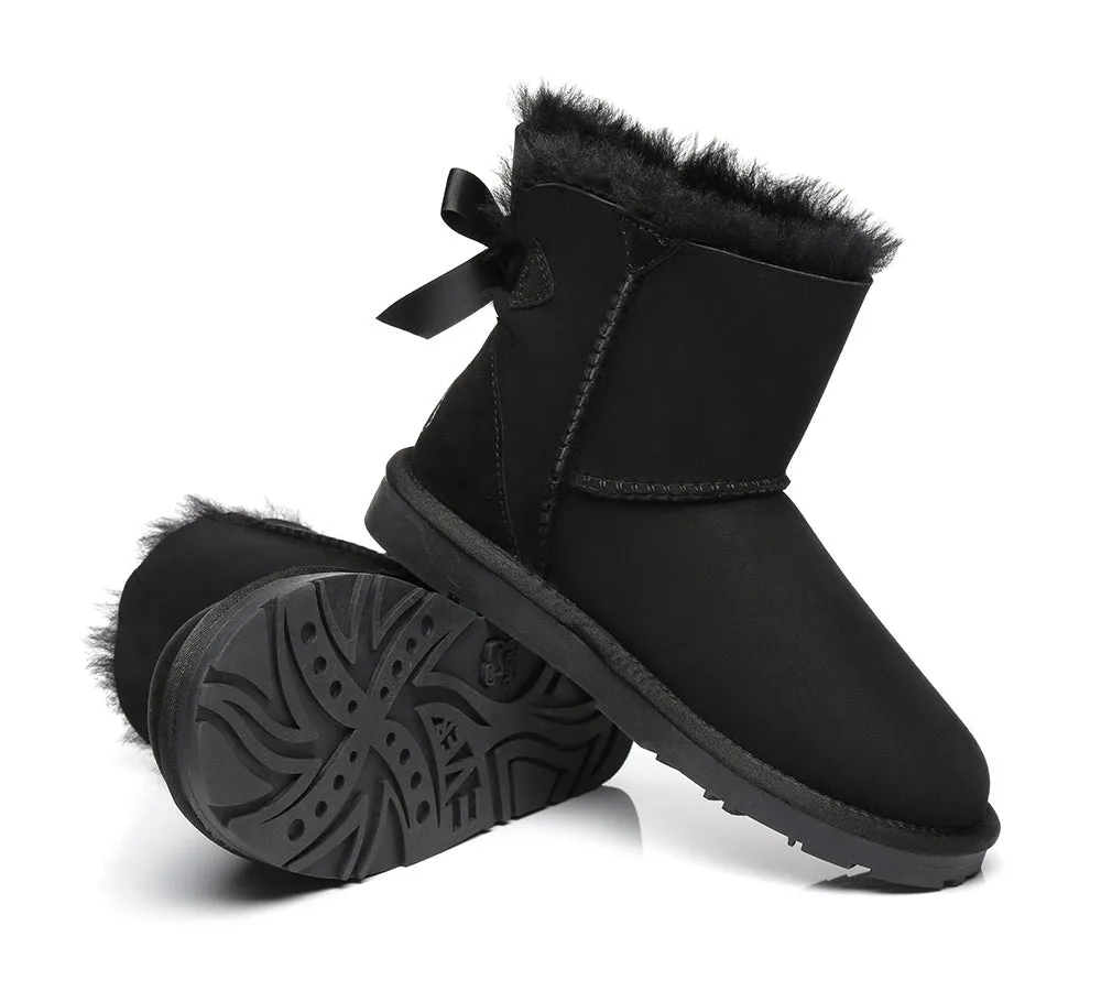 EVERAU® UGG Boots Women Sheepskin Wool Mini Single Back Bow