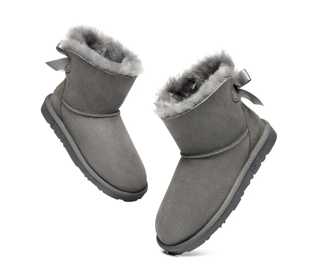 EVERAU® UGG Boots Women Sheepskin Wool Mini Single Back Bow