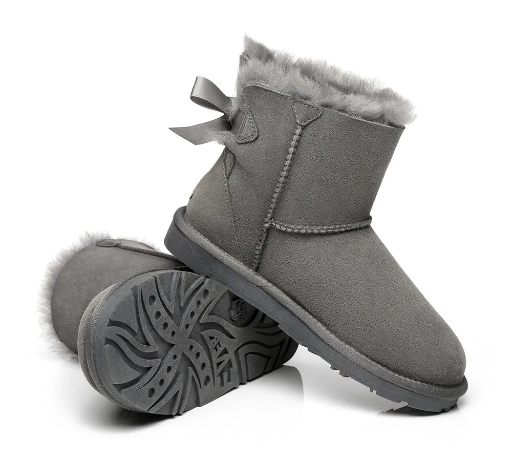 EVERAU® UGG Boots Women Sheepskin Wool Mini Single Back Bow