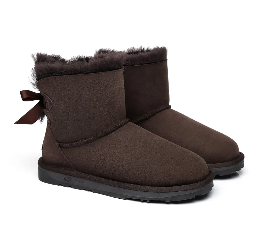 EVERAU® UGG Boots Women Sheepskin Wool Mini Single Back Bow