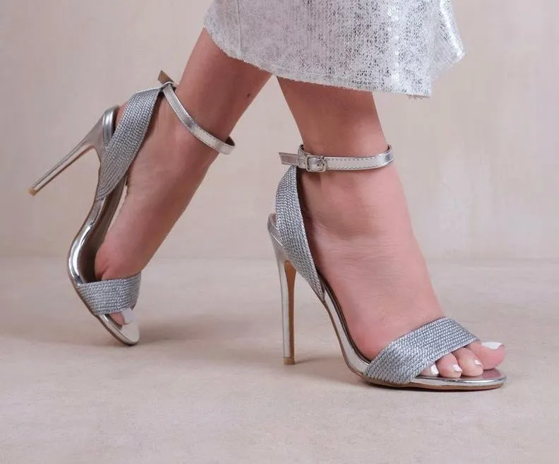 Evie Silver Rope Detail Stiletto Heeled Sandal