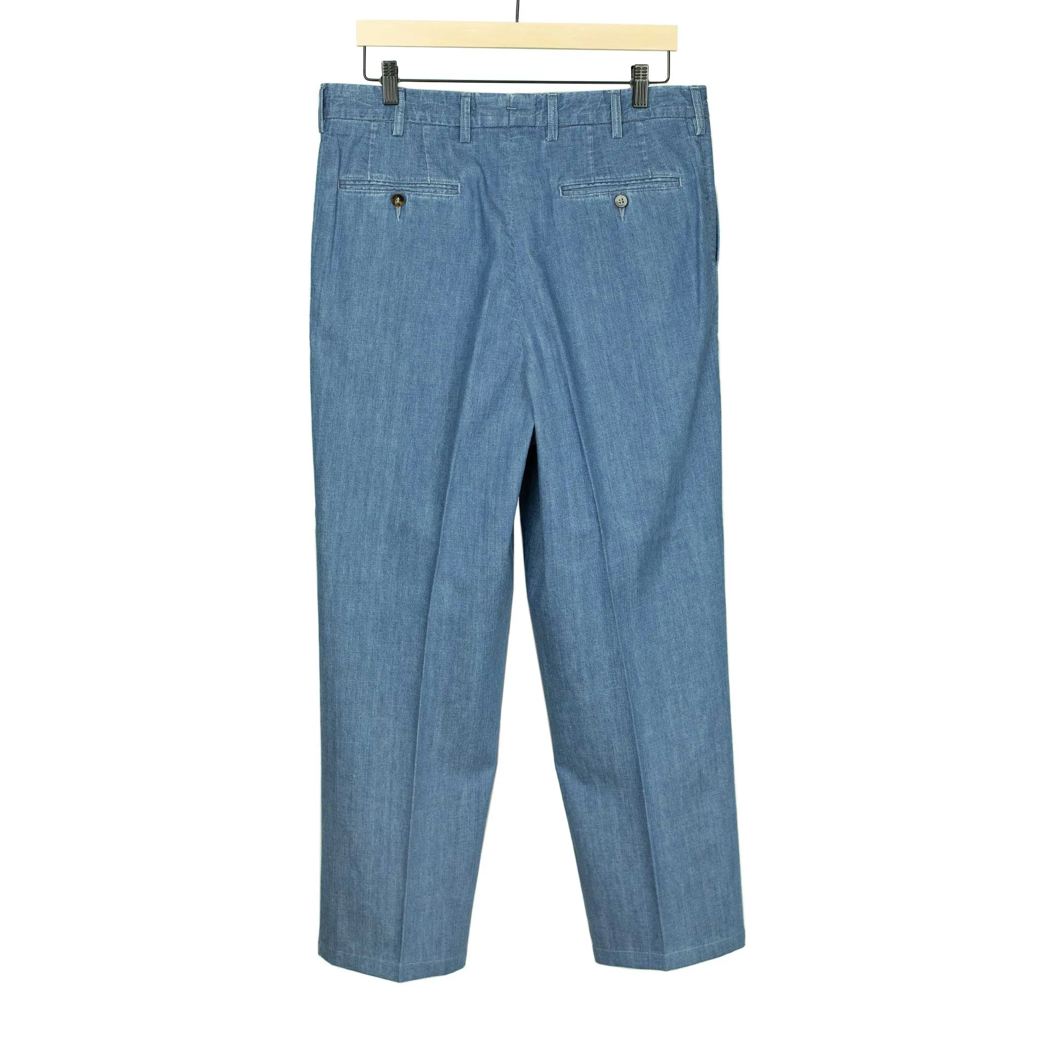 Exclusive Brooklyn double-pleated high-rise wide trousers in washed cotton denim