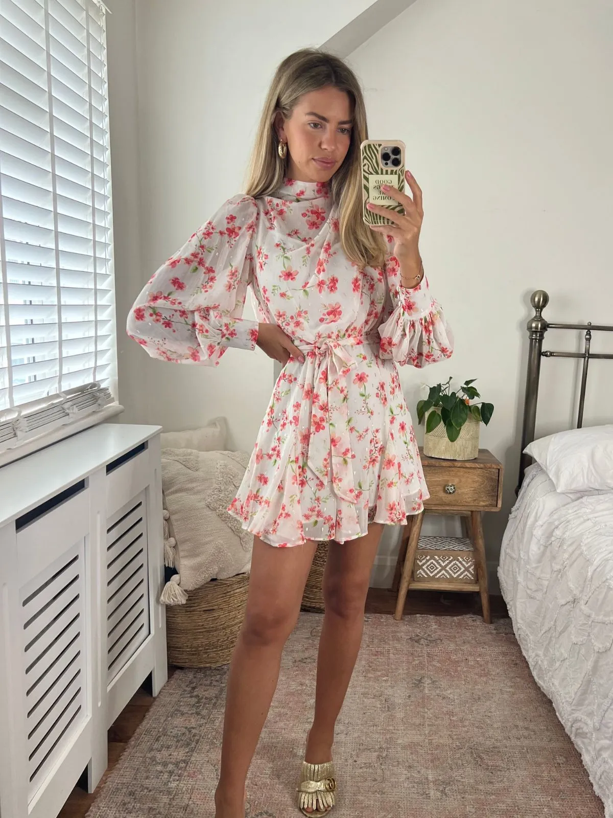 Holly Godet Skirt Mini Dress / White Floral