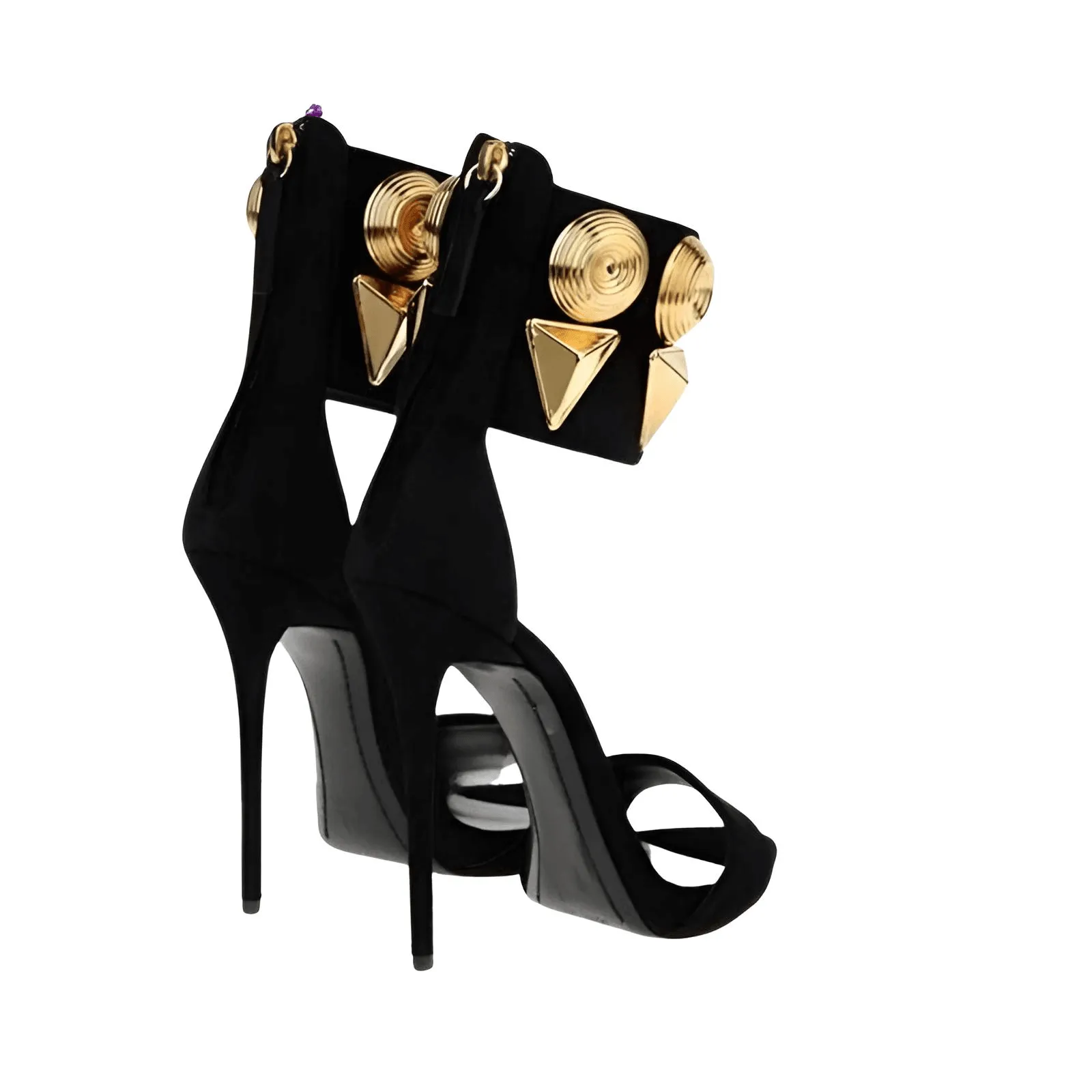 New Gold Metal Rivet Black Suede Stiletto Sandals Women