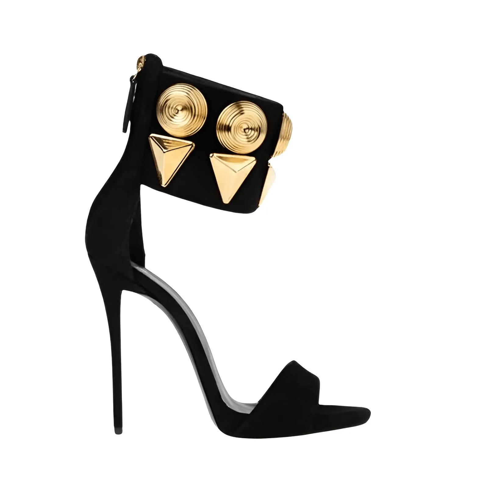 New Gold Metal Rivet Black Suede Stiletto Sandals Women