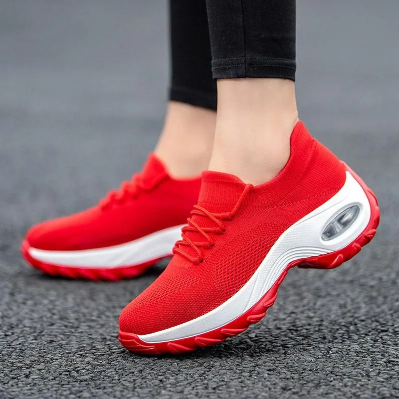 Owlkay Lace Up Walking Running Shoes Platform Sneakers