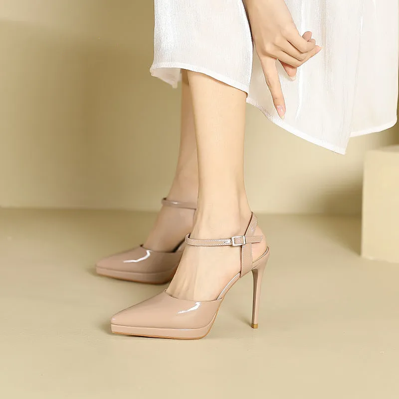 Pointed-toe Classic Leather Stiletto High Heels