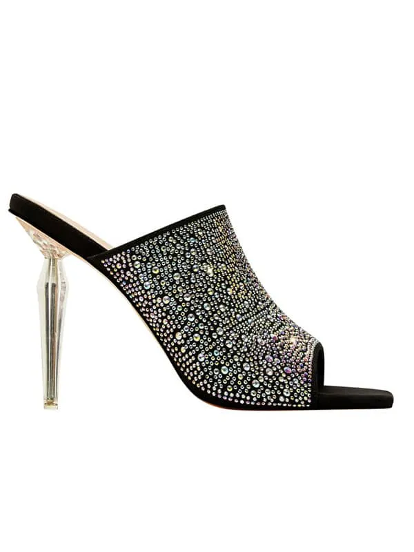 Rhinestone Square Toe Stiletto&Mules