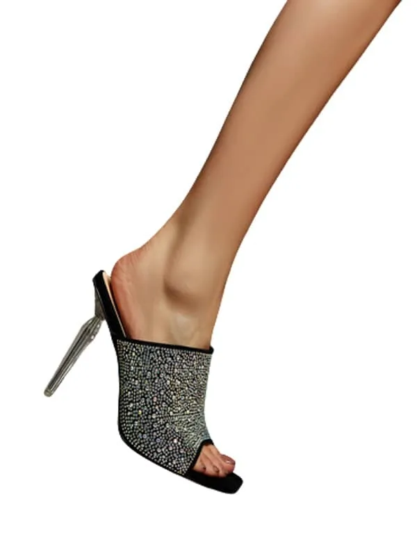 Rhinestone Square Toe Stiletto&Mules