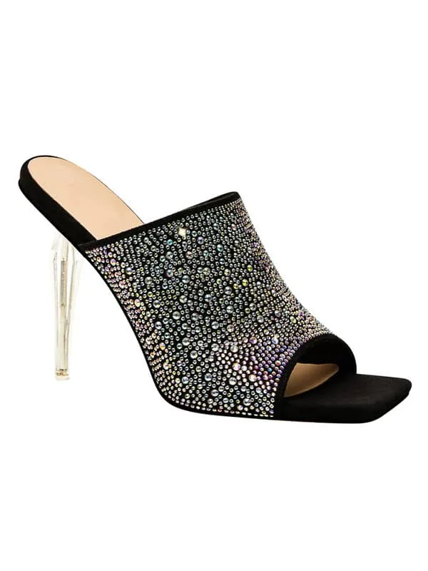 Rhinestone Square Toe Stiletto&Mules