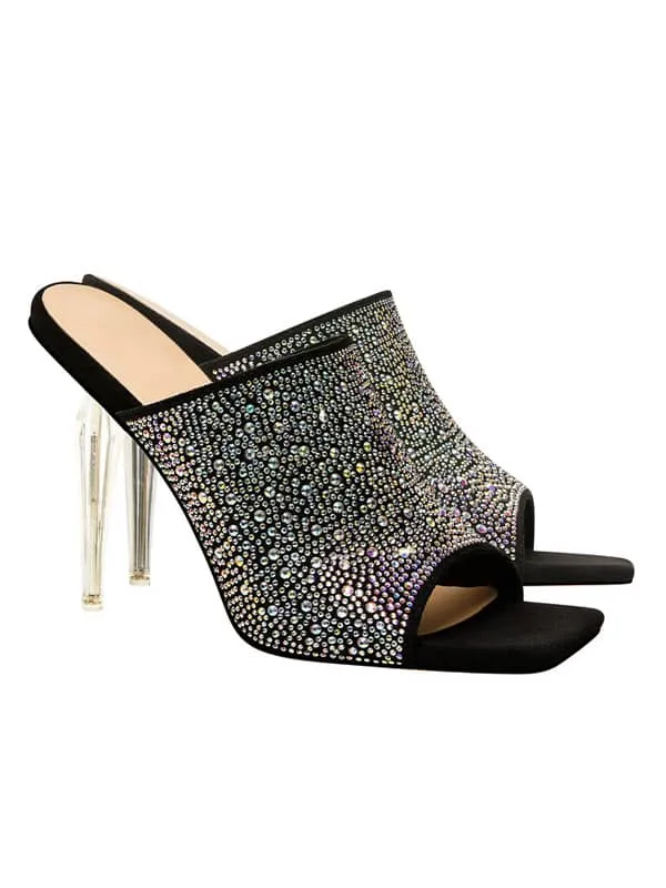 Rhinestone Square Toe Stiletto&Mules