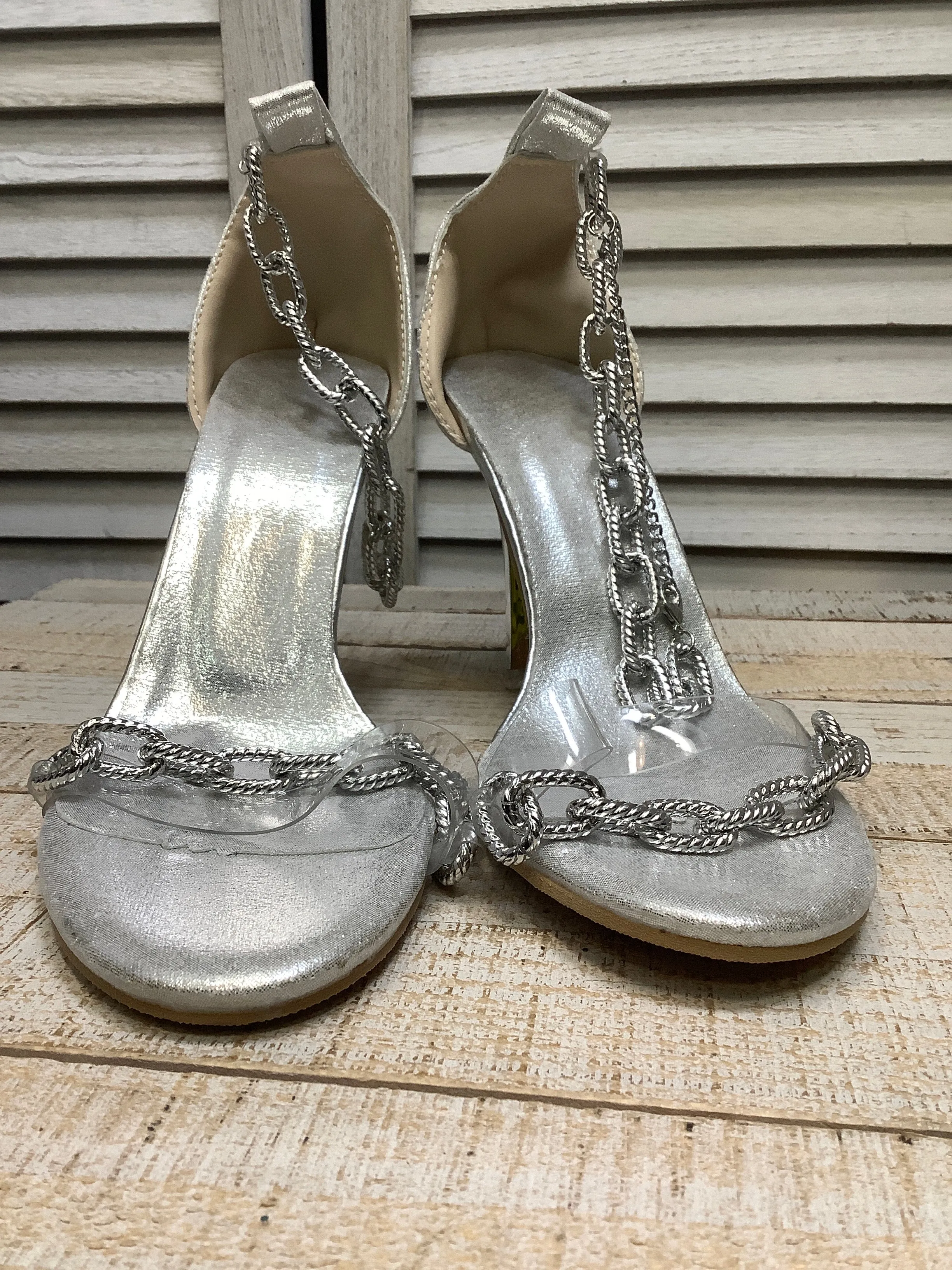 Sandals Heels Stiletto By Clothes Mentor In Silver, Size: 8.5