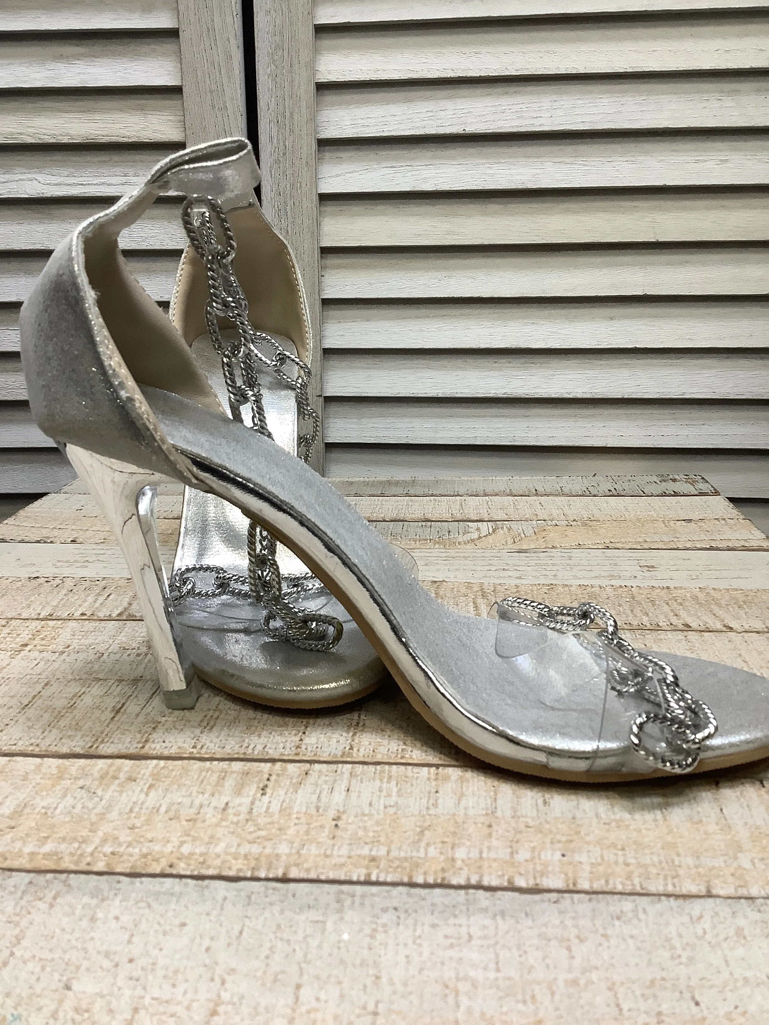 Sandals Heels Stiletto By Clothes Mentor In Silver, Size: 8.5