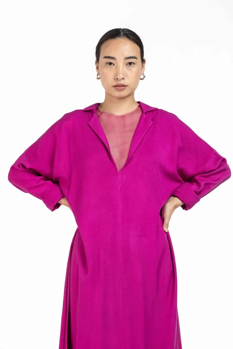 V Neck Tunic with Net Slip Hot Pink