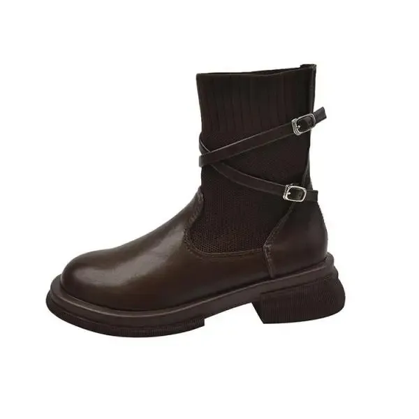 Women - Boots - Leather with Non-Slip Sole - Stylish and Comfortable Footwear