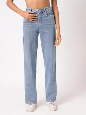 Women Light Blue High-Rise Relaxed Straight Fit Jeans