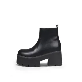 Zipped Thick Heel Black Platform Boots